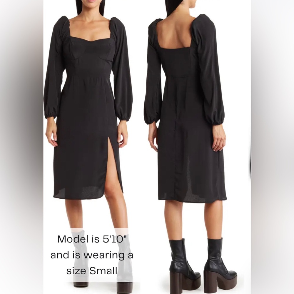 SOCIALITE Sweetheart Neck Long Sleeve Midi Dress